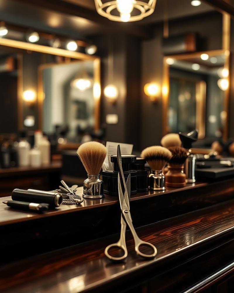 Klasyczne narzędzia barberskie na stanowisku pracy